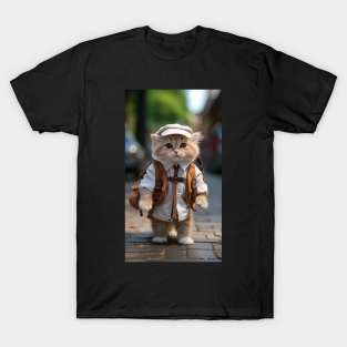 cute kitty dressed as traveler T-Shirt